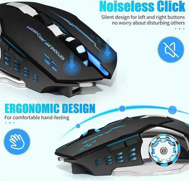 Alt view image 4 of 7 - JAENFONG Wireless Gaming Mouse, Bluetooth Mouse RGB Rechargeable 2.4G USB Cordless Computer Mice with 7 Color LED Backlit, 6 Buttons & Silent Click for Laptop, M-a-c OS, PC, Windows