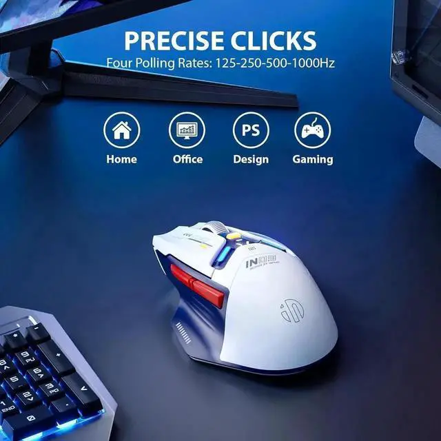 Alt view image 4 of 7 - Wireless Gaming Mouse, True Tri-Mode Bluetooth/Type-C Wired/2.4G RF Wireless Mouse, 10000 DPl, Fully Programmable, RGB Backlit, Rechargeable Wireless Computer Mouse for Laptop PC Mac-White-Blue
