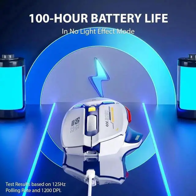 Alt view image 5 of 7 - Wireless Gaming Mouse, True Tri-Mode Bluetooth/Type-C Wired/2.4G RF Wireless Mouse, 10000 DPl, Fully Programmable, RGB Backlit, Rechargeable Wireless Computer Mouse for Laptop PC Mac-White-Blue