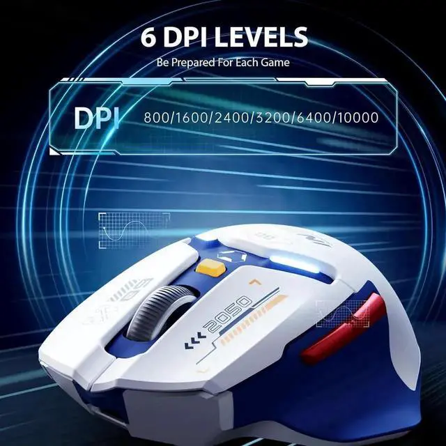 Alt view image 7 of 7 - Wireless Gaming Mouse, True Tri-Mode Bluetooth/Type-C Wired/2.4G RF Wireless Mouse, 10000 DPl, Fully Programmable, RGB Backlit, Rechargeable Wireless Computer Mouse for Laptop PC Mac-White-Blue