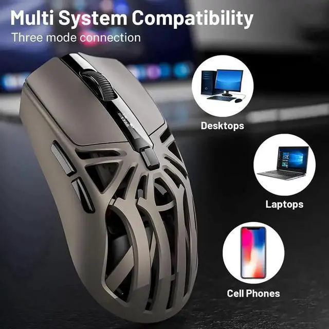 Alt view image 2 of 7 - Wireless Gaming Mouse, 10000 DPI, Tri-Mode 2.4GHz/Bluetooth/Wired Mouse, 6 Buttons, Digital Display, Silent Mice, Rechargeable, Customizable Macro and RGB Backlight for PC/Mac/Laptop (Gray)