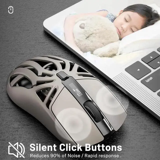 Alt view image 4 of 7 - Wireless Gaming Mouse, 10000 DPI, Tri-Mode 2.4GHz/Bluetooth/Wired Mouse, 6 Buttons, Digital Display, Silent Mice, Rechargeable, Customizable Macro and RGB Backlight for PC/Mac/Laptop (Gray)