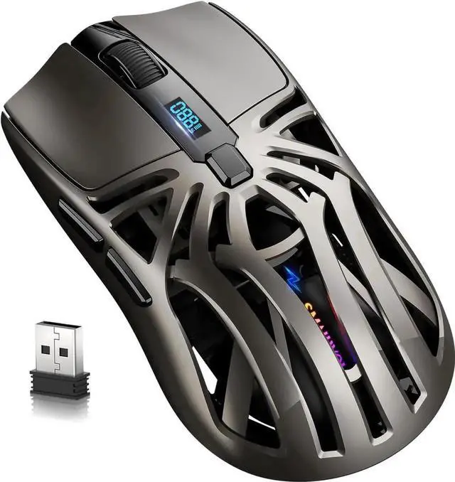 Main image of Wireless Gaming Mouse, 10000 DPI, Tri-Mode 2.4GHz/Bluetooth/Wired Mouse, 6 Buttons, Digital Display, Silent Mice, Rechargeable, Customizable Macro and RGB Backlight for PC/Mac/Laptop (Gray)