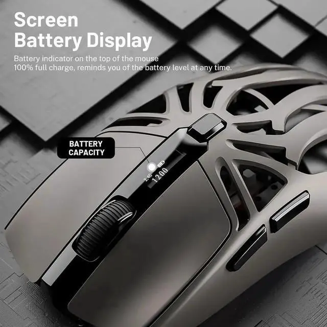 Alt view image 7 of 7 - Wireless Gaming Mouse, 10000 DPI, Tri-Mode 2.4GHz/Bluetooth/Wired Mouse, 6 Buttons, Digital Display, Silent Mice, Rechargeable, Customizable Macro and RGB Backlight for PC/Mac/Laptop (Gray)