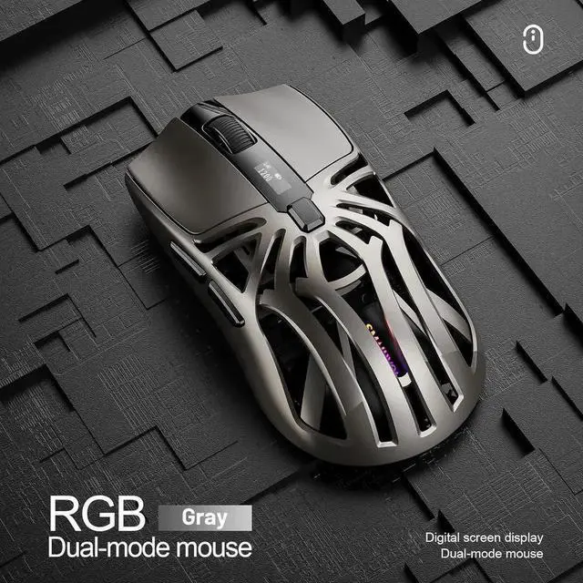 Alt view image 3 of 7 - Wireless Gaming Mouse, 10000 DPI, Tri-Mode 2.4GHz/Bluetooth/Wired Mouse, 6 Buttons, Digital Display, Silent Mice, Rechargeable, Customizable Macro and RGB Backlight for PC/Mac/Laptop (Gray)