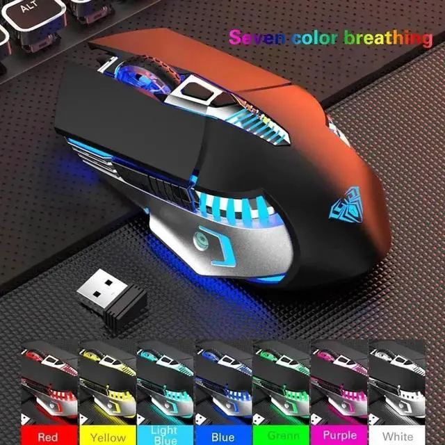 Alt view image 3 of 7 - JAENFONG Rechargeable Bluetooth Wireless Mouse with Side Button, 3 Modes (BT5.0, BT3.0 and 2.4G),7 Color LED Lights, Ergonomic Gaming Mice for PC Computer Laptop Mac Tablet(Black - Sound)