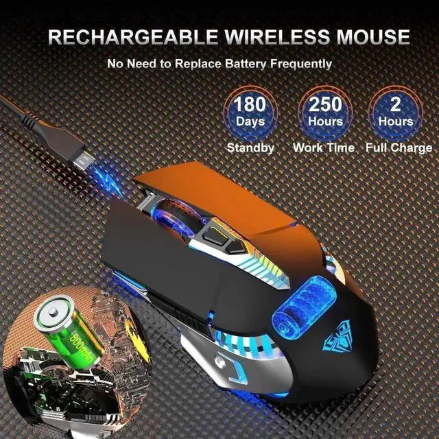 Alt view image 2 of 7 - JAENFONG Rechargeable Bluetooth Wireless Mouse with Side Button, 3 Modes (BT5.0, BT3.0 and 2.4G),7 Color LED Lights, Ergonomic Gaming Mice for PC Computer Laptop Mac Tablet(Black - Sound)