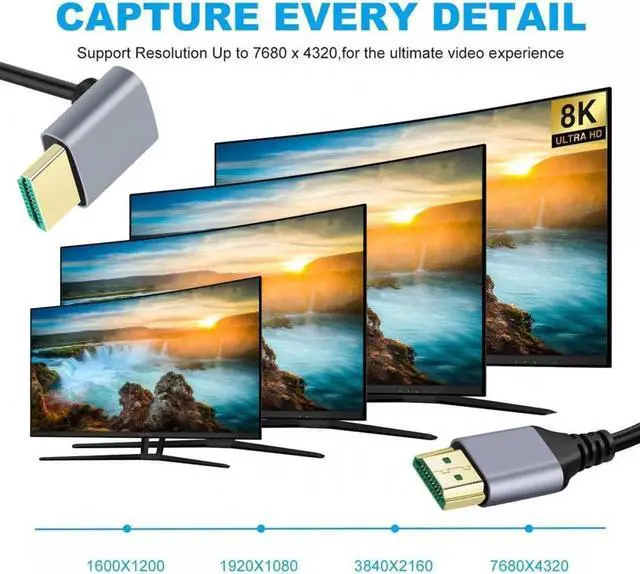 Alt view image 6 of 7 - JAENFONG 1.0M HDMI 2.1 Ultra Thin HDTV Cable 8K 4K Hyper Super Flexible Slim Cord Down Angled 90 Degree Type-A Male to Male for Computer HDTV