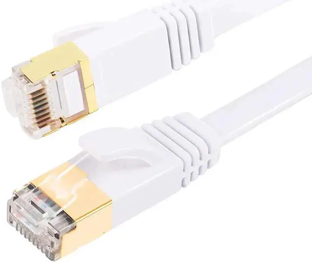 Main image of JAENFONG Cat 7 Flat Ethernet Cable 10 Gigabit Computer Network Cord for Xbox PS4 Modem Router Networking Switch (White, 2M/6.6ft.)