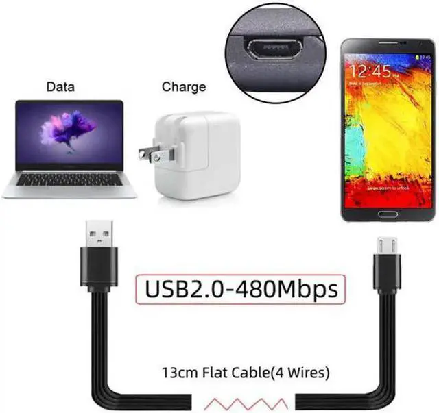 Alt view image 3 of 7 - JAENFONG 13cm USB 2.0 Type-A Male to Micro USB Male Male Data Flat Slim FPC Cable for FPVDiskPhone