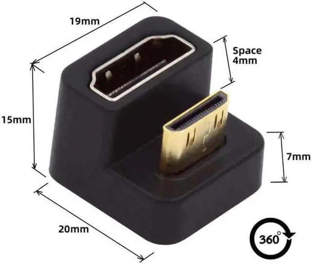 Alt view image 3 of 7 - JAENFONG 360 Degree Up Opposite U Shape Back Angled Mini HDMI 1.4 Male to HDMI Female Extension Adapter Converter