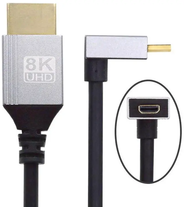 Main image of JAENFONG 90 Degree Down Angled Micro HDMI 2.1 Ultra Thin HDTV Cable 8K 4K Hyper Super Flexible Slim Cord Type-A to Type-D for Camera HDTV