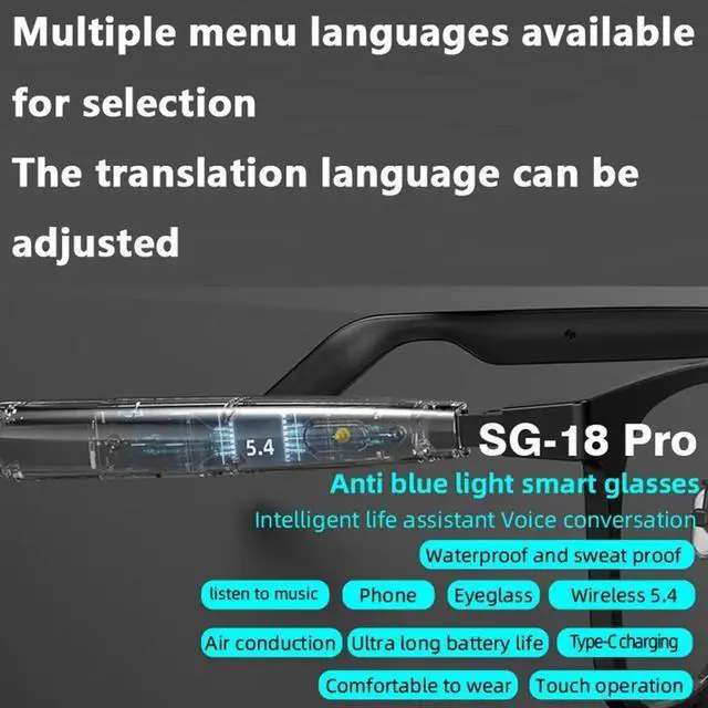 Alt view image 2 of 7 - AI Translate Eyeglasses BT 5.4 Call Portable Music Play Glasses Noise Canceling Wireless Sports Sun Glasses for Men Women