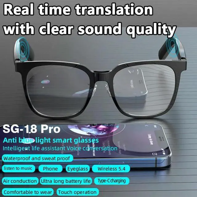 Alt view image 6 of 7 - AI Translate Eyeglasses BT 5.4 Call Portable Music Play Glasses Noise Canceling Wireless Sports Sun Glasses for Men Women