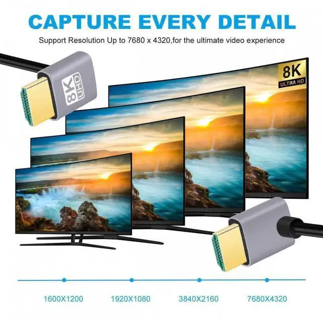 Alt view image 3 of 7 - JAENFONG HDMI 2.1 Ultra Thin HDTV Cable 8K 4K Hyper Super Flexible Slim Cord Down Angled to Up Angled 90 Degree Type-A for Computer HDTV