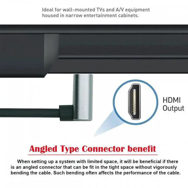 Alt view image 2 of 7 - JAENFONG HDMI 2.1 Ultra Thin HDTV Cable 8K 4K Hyper Super Flexible Slim Cord Down Angled to Up Angled 90 Degree Type-A for Computer HDTV