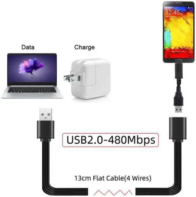 Alt view image 6 of 7 - JAENFONG 13cm USB 2.0 Type-A Male to Type-A Male Female Data Flat Slim FPC Cable for FPVDiskPhone