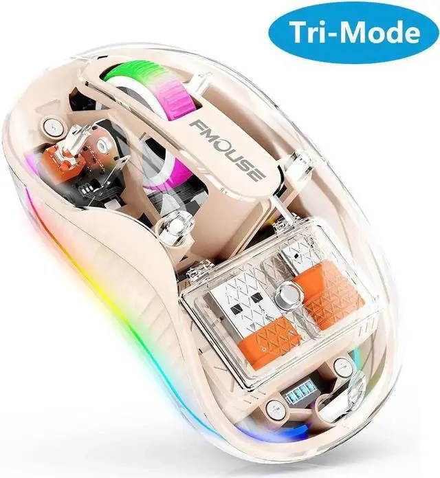 Main image of Bluetooth Wireless Mouse, Computer Mouse for Laptop/Desktop PC, Silent Mouse with RGB Lights, 5.1 Bluetooth Mouse, Dual Bluetooth + USB & Type-C 2.4G 2400 DPI, Transparent Mouse for Home Office