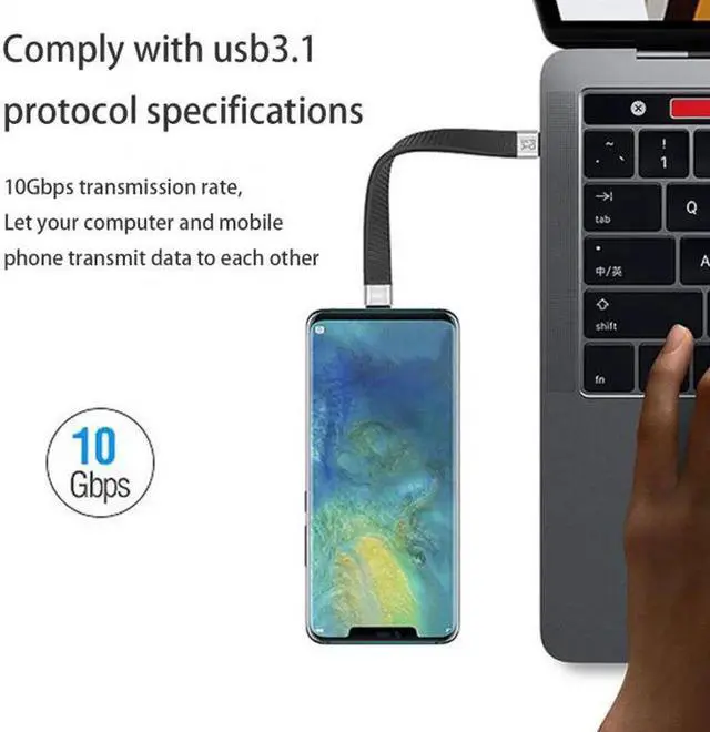 Alt view image 5 of 5 - JAENFONG Type-C USB-C Male to Male USB 3.1 10Gbps Flat Slim FPC Data Cable for LaptopPhone 13cm