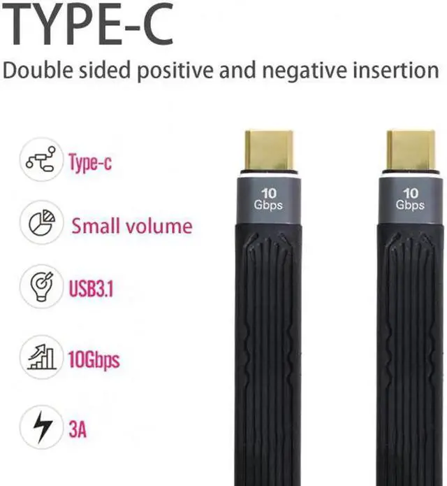 Alt view image 2 of 5 - JAENFONG Type-C USB-C Male to Male USB 3.1 10Gbps Flat Slim FPC Data Cable for LaptopPhone 13cm