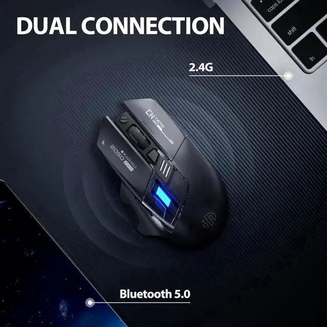 Alt view image 6 of 6 - JAENFONG Wireless Mouse for Laptop, 2.4G/Bluetooth 5.0 Wireless Mouse, Gaming Mouse, RGB Lighting, 2400 DPI, 6 Buttons, Visible Battery, Type-C Charging, Wireless Mouse for Windows, macOS Linux, iOS