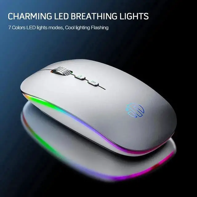 Alt view image 5 of 7 - JAENFONG LED Wireless Mouse, Rechargeable Silent 2.4G Wireless Computer Mouse with Home Button, RGB Cordless Mice for Laptop, PC,Mac, Silver