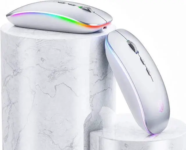 Alt view image 3 of 7 - JAENFONG LED Wireless Mouse, Rechargeable Silent 2.4G Wireless Computer Mouse with Home Button, RGB Cordless Mice for Laptop, PC,Mac, Silver