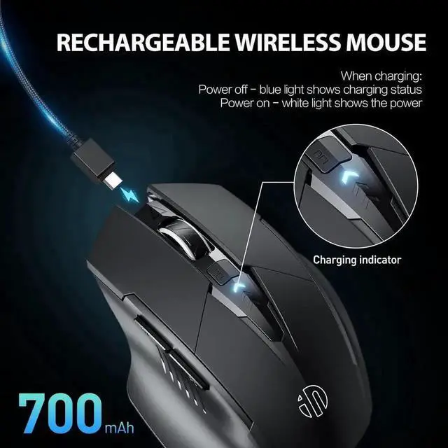 Alt view image 4 of 7 - JAENFONG 2.4G RF Wireless Mouse, Rechargeable Mouse, Battery Visible, 4 adjustable DPI (up to 2400 DPI), 6 Buttons, Ergonomic Large Mouse for Laptop, Computer, Windows 7/8/10/XP, Vista and Mac OS