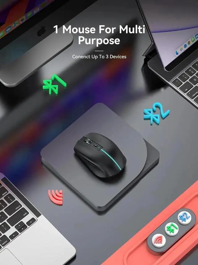 Alt view image 4 of 7 - JAENFONG Bluetooth Wireless Mouse - (BT1/BT2+2.4G) Tri-Mode High Performance Mouse, Rechargeable 2.4G RF Wireless Mouse, Quiet Click, Multi-Device Compatibility for Laptop, Computer, Tablet, PC