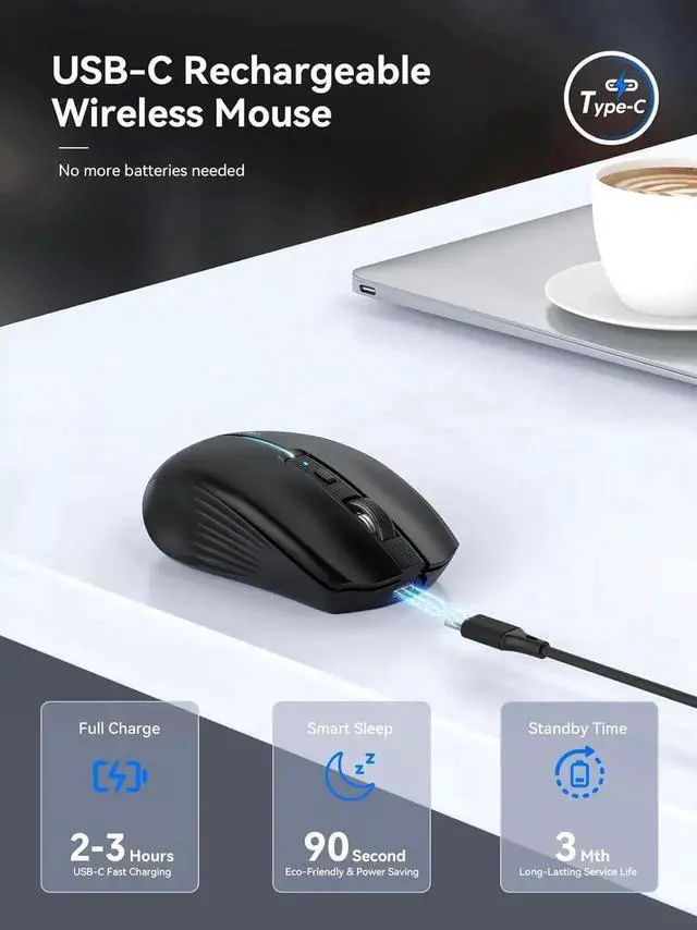 Alt view image 3 of 7 - JAENFONG Bluetooth Wireless Mouse - (BT1/BT2+2.4G) Tri-Mode High Performance Mouse, Rechargeable 2.4G RF Wireless Mouse, Quiet Click, Multi-Device Compatibility for Laptop, Computer, Tablet, PC