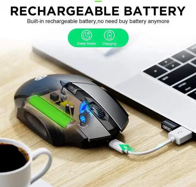 Alt view image 7 of 7 - Bluetooth Mouse Rechargeable, INPHIC Silent Bluetooth Wireless Mouse Multi-Device (Tri-Mode: BT 5.0/3.0, 2.4G), Ergonomic Portable Mouse for Laptop Mac PC Computer Android, 1600 DPI Adjustable, Grey