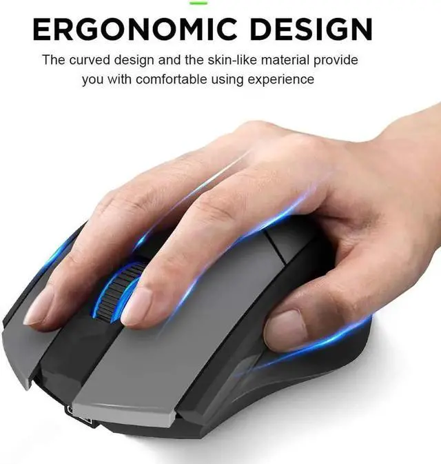 Alt view image 3 of 7 - Bluetooth Mouse Rechargeable, INPHIC Silent Bluetooth Wireless Mouse Multi-Device (Tri-Mode: BT 5.0/3.0, 2.4G), Ergonomic Portable Mouse for Laptop Mac PC Computer Android, 1600 DPI Adjustable, Grey