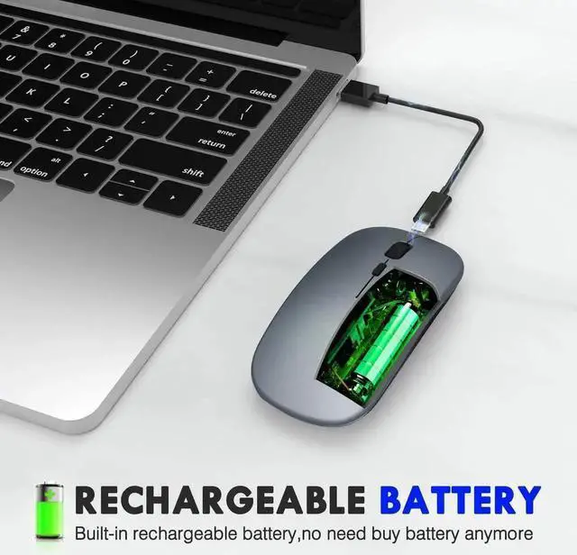 Alt view image 3 of 7 - JAENFONG Bluetooth Mouse, Three-mode Slim Silent Rechargeable Bluetooth Wireless Mouse (Bluetooth 5.0/3.0+ 2.4G), 1600DPI Portable Mouse for Laptop PC Computer, Android,Windows MacBook