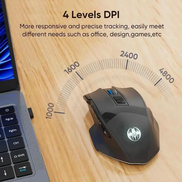 Alt view image 3 of 6 - JAENFONGWireless Gaming Mouse, Dual-Mode 2.4G/Bluetooth Wireless Mouse, Rechargeable PC Gaming Mice with Fire Button, 4-Level DPI up to 4800dpi, Noiseless Click, 10 Buttons for PC, Mac, Laptop, Tablet