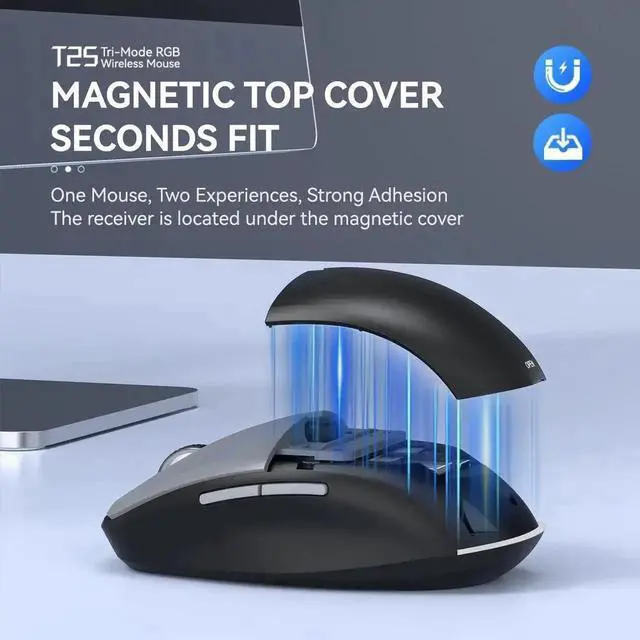 Alt view image 2 of 7 - Multi-Device Wireless Mouse for Office, USB 2.4G/Type-C 2.4G/BT5.1 Dual Mode, Silent Click, 3200 DPI, Ergonomic Design with RGB Light, Bluetooth Wireless Mouse with Type-C Fast Charging