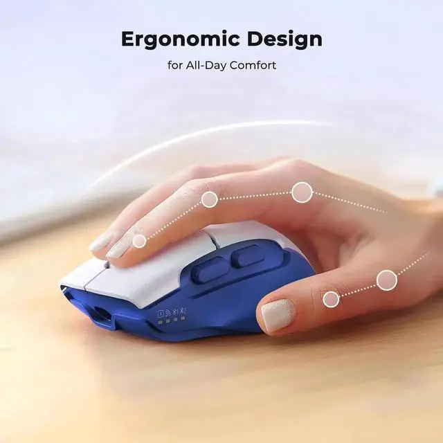 Alt view image 5 of 7 - JAENFONG Wireless Mouse for Laptop, USB 2.4G and Bluetooth Connectivity, 4 Adjustable DPI, Rechargeable, Ergonomic Mouse for Laptops, i-Pad, Compatible with Windows, MacOS, Android, iOS, Blue White