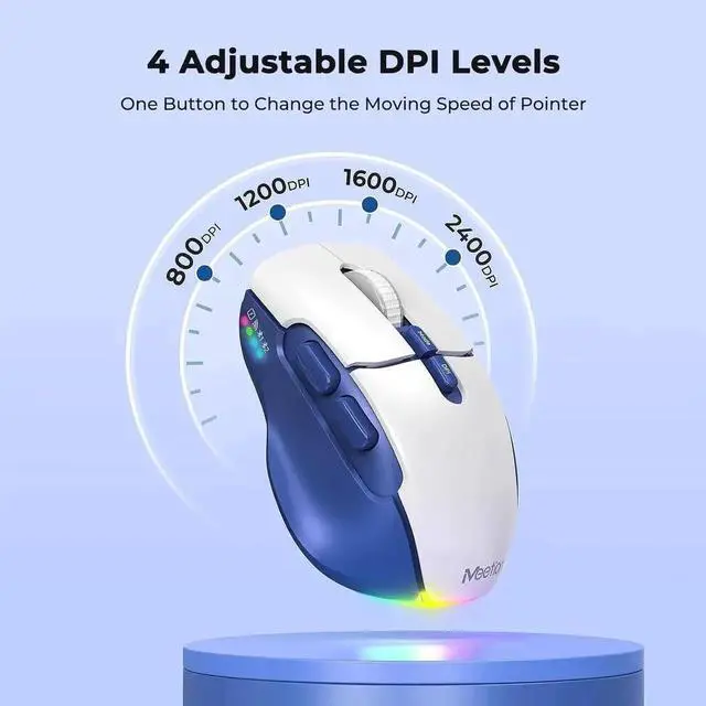 Alt view image 3 of 7 - JAENFONG Wireless Mouse for Laptop, USB 2.4G and Bluetooth Connectivity, 4 Adjustable DPI, Rechargeable, Ergonomic Mouse for Laptops, i-Pad, Compatible with Windows, MacOS, Android, iOS, Blue White