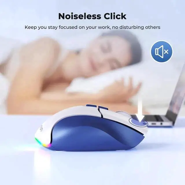 Alt view image 4 of 7 - JAENFONG Wireless Mouse for Laptop, USB 2.4G and Bluetooth Connectivity, 4 Adjustable DPI, Rechargeable, Ergonomic Mouse for Laptops, i-Pad, Compatible with Windows, MacOS, Android, iOS, Blue White