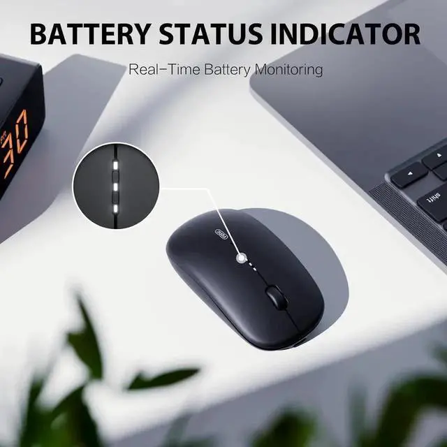 Alt view image 4 of 6 - JAENFONG Portable Bluetooth Mouse, Tri-Mode (BT1/BT2+2.4G) Wireless Mouse Rechargeable with Thumb Rest | Visible Battery Indicator | Ultra-Slim & Lightweight Mice for PC/Computer/Laptop (Black)