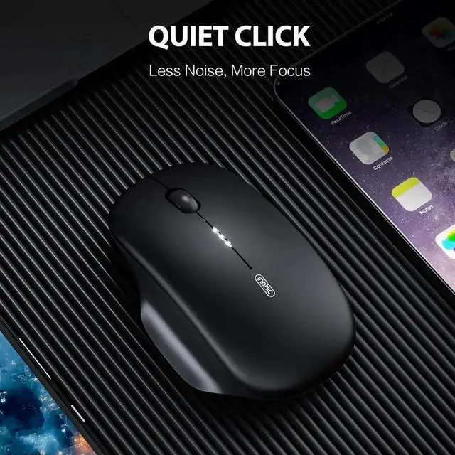 Alt view image 6 of 6 - JAENFONG Portable Bluetooth Mouse, Tri-Mode (BT1/BT2+2.4G) Wireless Mouse Rechargeable with Thumb Rest | Visible Battery Indicator | Ultra-Slim & Lightweight Mice for PC/Computer/Laptop (Black)