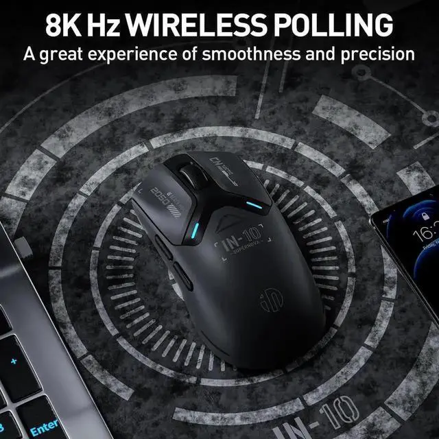 Alt view image 5 of 7 - Superlight Wireless Gaming Mouse, 60g Lightweight, 8K Polling Rate, up to 26,000 DPI, Tri-Mode Bluetooth 5.0 / 2.4G wireless / Type-C wired modes Gaming Mice, PAW3395 Sensor, Fully Programmable
