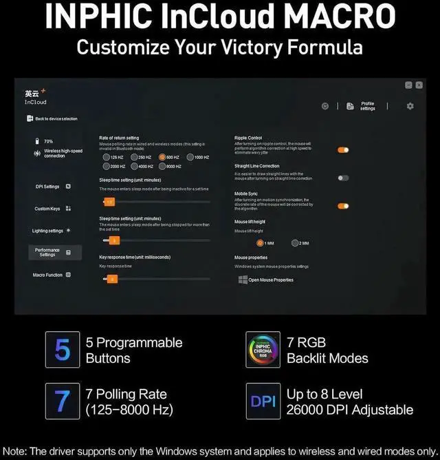 Alt view image 6 of 7 - Superlight Wireless Gaming Mouse, 60g Lightweight, 8K Polling Rate, up to 26,000 DPI, Tri-Mode Bluetooth 5.0 / 2.4G wireless / Type-C wired modes Gaming Mice, PAW3395 Sensor, Fully Programmable