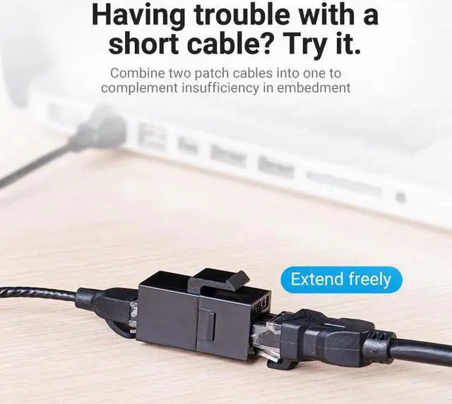 Alt view image 7 of 7 - JAENFONG RJ45 Connector Cat6 Ethernet Adapter Female to Female R J45 8P8C Network Extender Extension Cable for Ethernet Cable Black