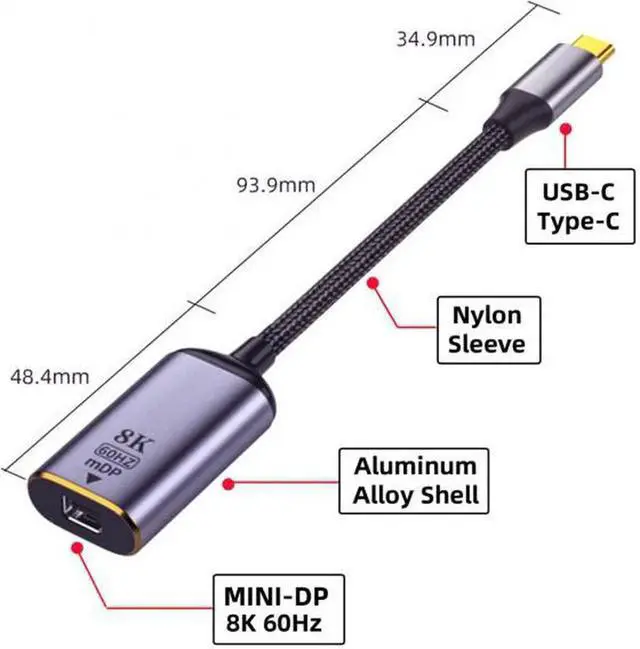 Alt view image 4 of 7 - JAENFONG USB4 USB-C Type-C Source to MINI Displayport MINI-DP Female Cable Display 8K 60HZ UHD 4K Monitor Displays