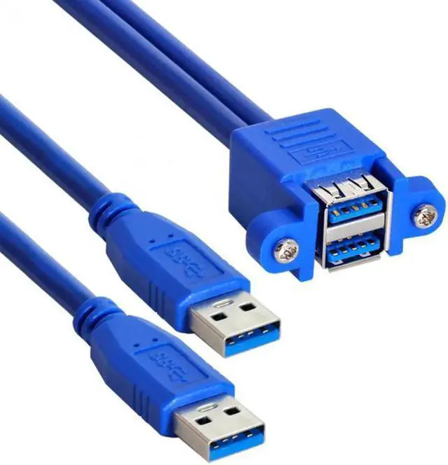 Alt view image 4 of 7 - JAENFONG Combo Dual USB 3.0 Male to Stackable Female Extension Cable 50cm with Screw Panel Mount Holes