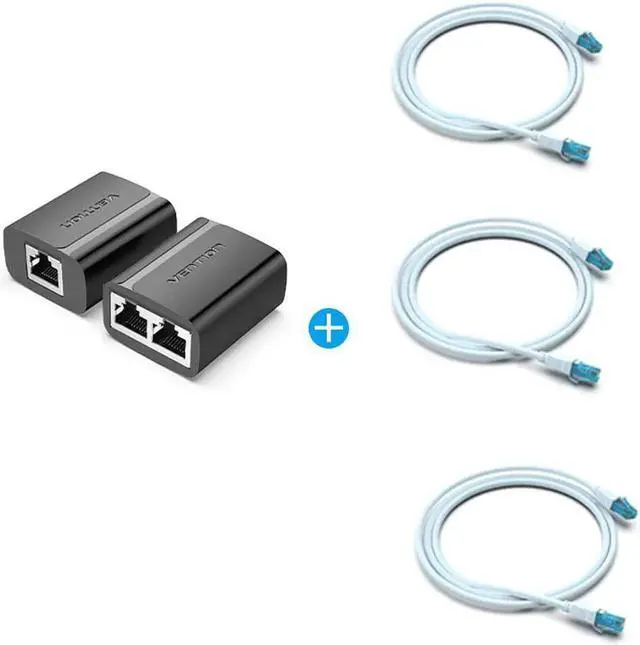 Main image of JAENFONG RJ45 Splitter Connector Adapter 1 to 2 Ways Ethernet Splitter Coupler Contact Modular Plug Connect Laptop With 3PCS Cat5e Ethernet Cable 3.28ft