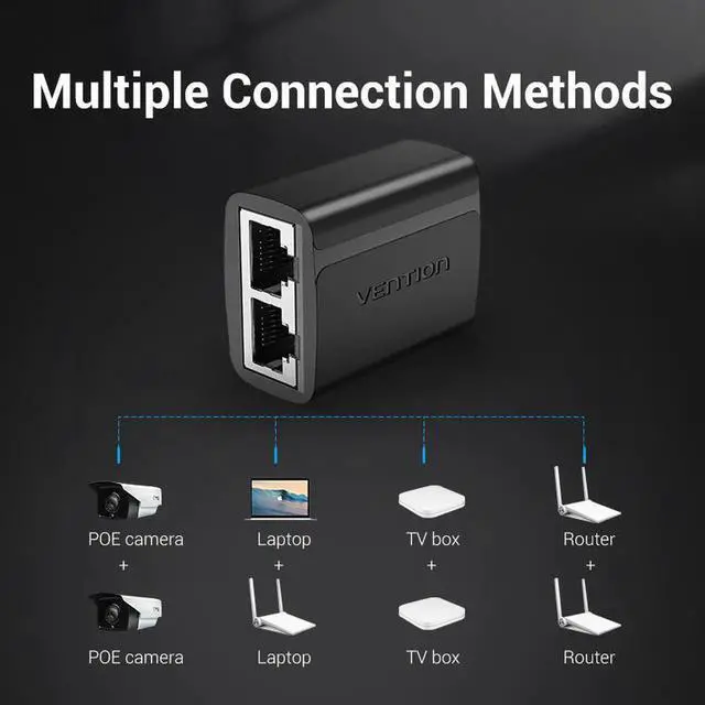 Alt view image 2 of 7 - JAENFONG RJ45 Splitter Connector Adapter 1 to 2 Ways Ethernet Splitter Coupler Contact Modular Plug Connect Laptop With 4PCS Cat5e Ethernet Cable 3.28ft