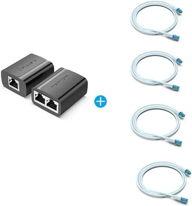 Main image of JAENFONG RJ45 Splitter Connector Adapter 1 to 2 Ways Ethernet Splitter Coupler Contact Modular Plug Connect Laptop With 4PCS Cat5e Ethernet Cable 3.28ft