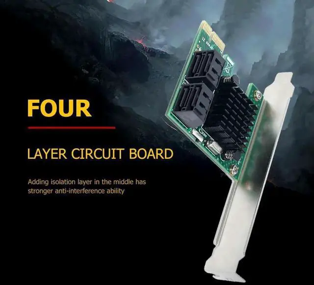 Alt view image 4 of 4 - PCI-E 1X SATA3.0 4 Port Expansion Card with Baffle 6Gbps for Extenders