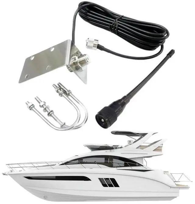 Main image of 156-163Mhz VHF Marine Antenna with 5M/16.4ft RG-58 Cable Rubber Waterproof Mast Aerial L Shape Bracket Boat Antenna for Boat